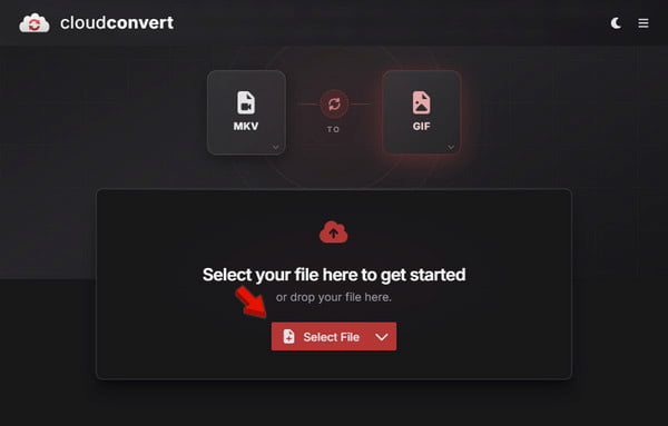 Valitse Mkv-tiedosto Cloudconvertissa