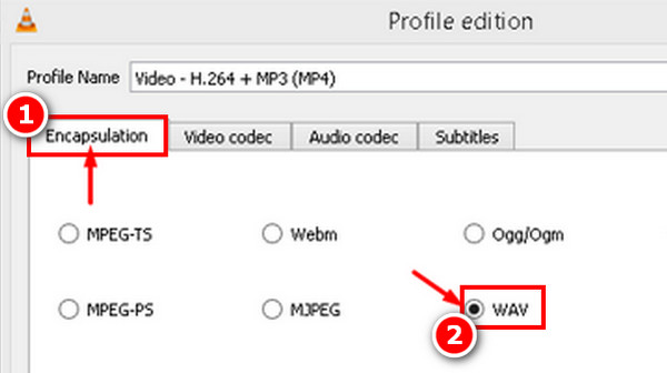 Select Wav Encapsulation Tab Vlc