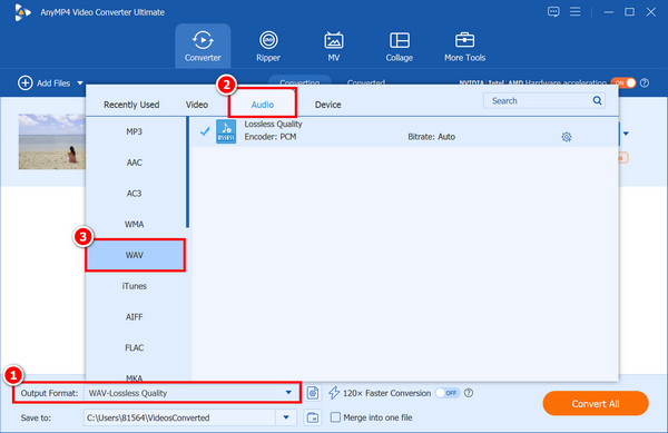 Select Wav Output Format Anymp4