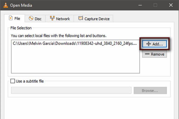 Open Media Window To Import Mov In Vlc
