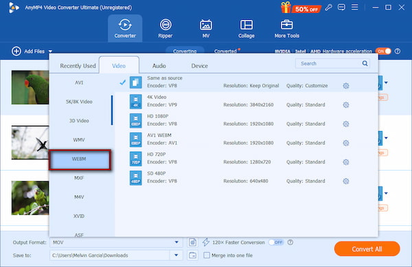Select WebM As Output