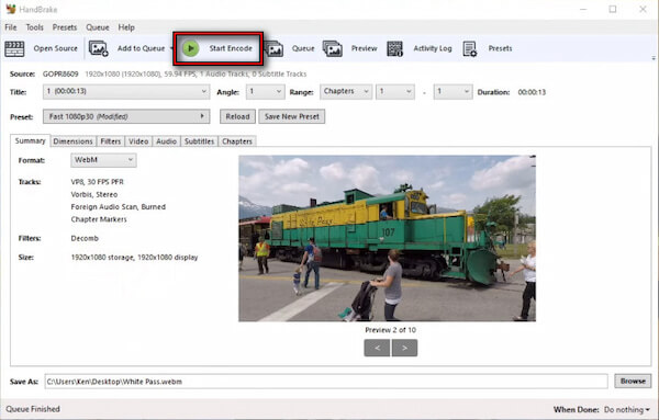 Start MOV Conversion In HandBrake