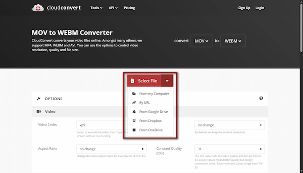 Upload MOV File In CloudConvert