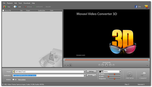 Movavi 3D Video Converter Start-interface