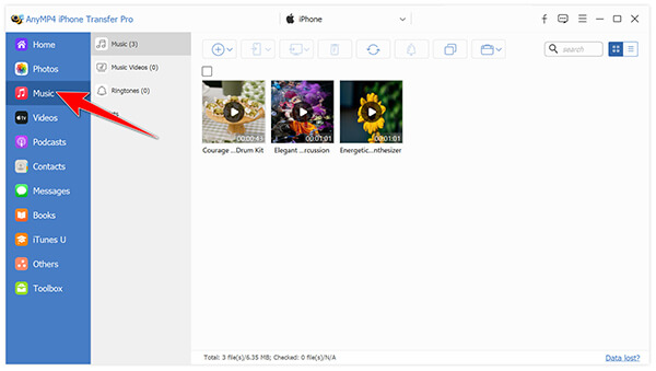 Find Music Tab In Anymp4 Iphone Trasfer Pro