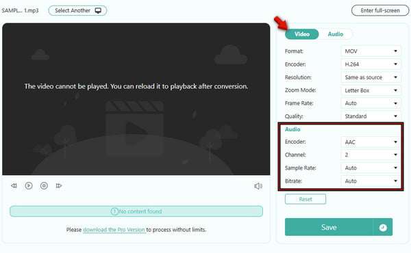 Process Mp3 For Conversion In Anymp4 Free Online Video Converter