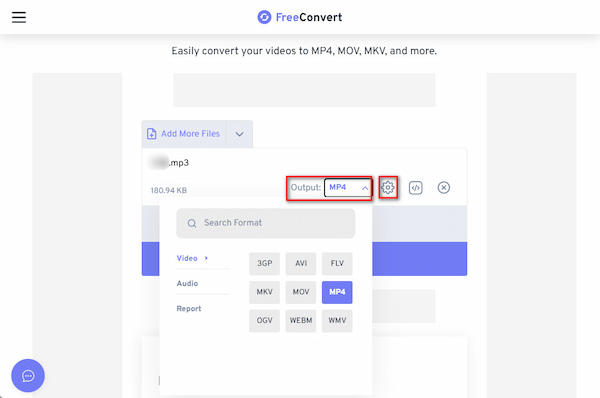 FreeConvert Choose MP4 Output
