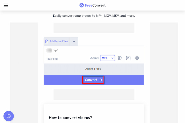 FreeConvert Convert MP3 to MP4