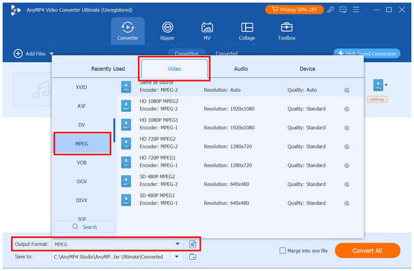 Anymp4 Video Converter Ultimate Output Mpeg
