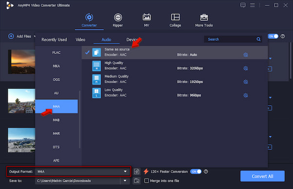 Set M4a As Target Format In Anymp4 Video Converter Ultimate