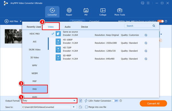 Set Output Format M4V