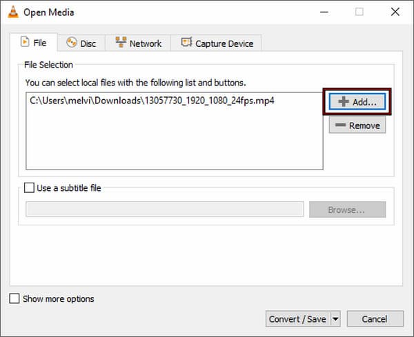 Open Open Media Window To Upload Mp4 In Vlc