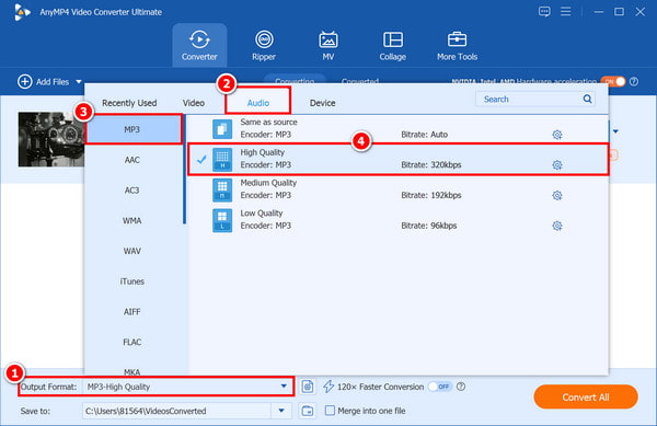 Select Mp3 Output Format Anymp4