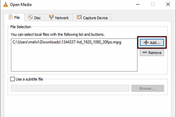 Open Media Window To Import Mpg In Vlc