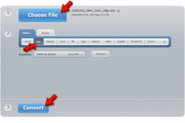 Convert Mts To Avi In Online Video Converter