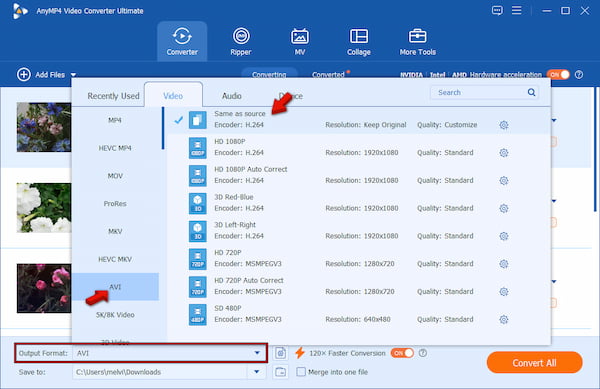 Set Avi As New Format In Anymp4 Video Converter Ultimate