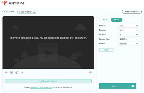 Extract Audio From Mts And Convert To Mp3 In Anymp4 Online