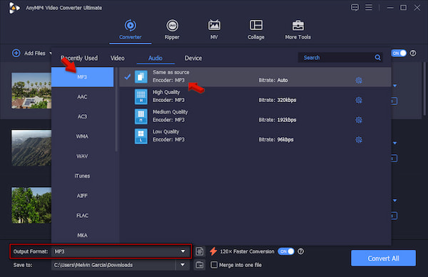 Set Mp3 As Target Format In Anymp4 Video Converter Ultimate