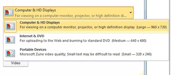 Velg output PPT for video