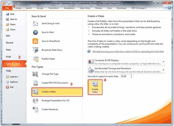 Save as PowerPoint 2010 to Video