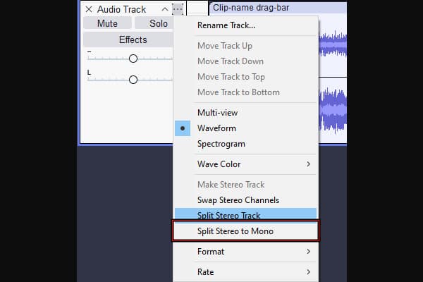 Split Stero Tracks Into Mono Tracks In Audacity