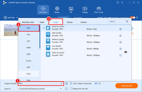 Select Mp3 Output Format Anymp4