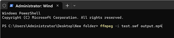 Riga di comando Ffmpeg per la conversione di file SWF
