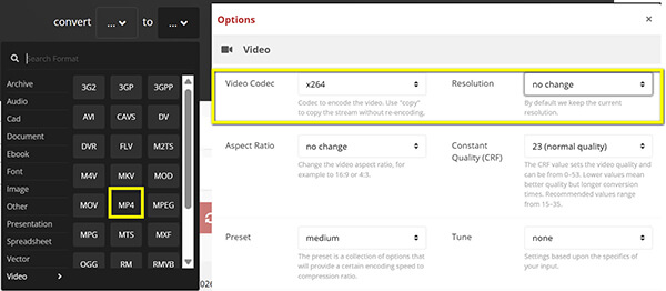 MP4 Output Settings in Cloudconvert