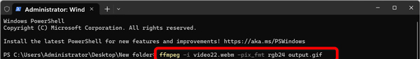 Futtassa az Ffmpeg parancsot a Webm GIF-be konvertálásához