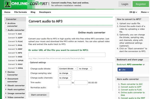 Conversión de audio en línea