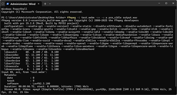 Convert Webm To Wav In Ffmpeg