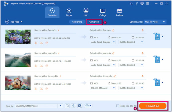 Start de conversie van M2TS naar MKV