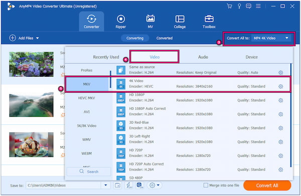 Seleziona MKV come output