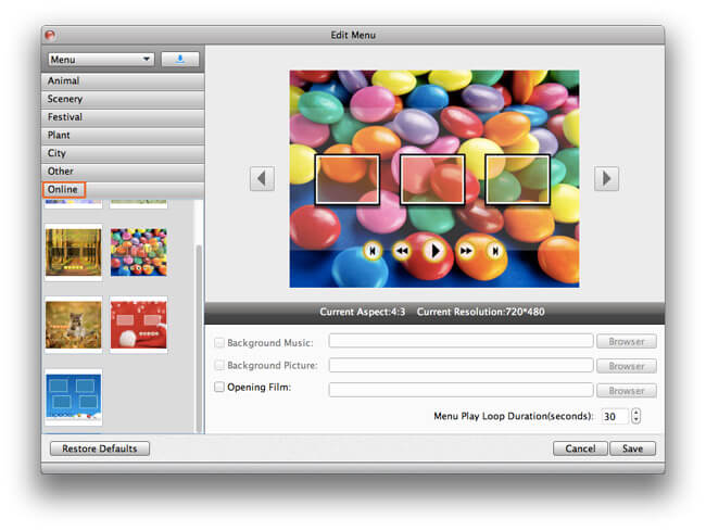 Choose menu template