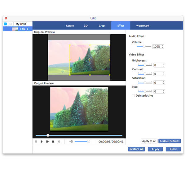 Adjust video effect