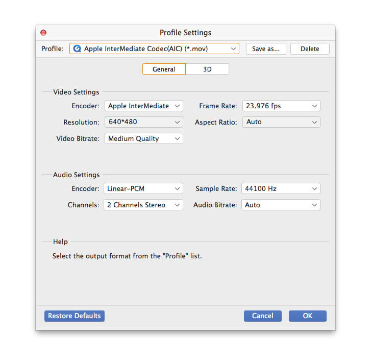 Set output settings