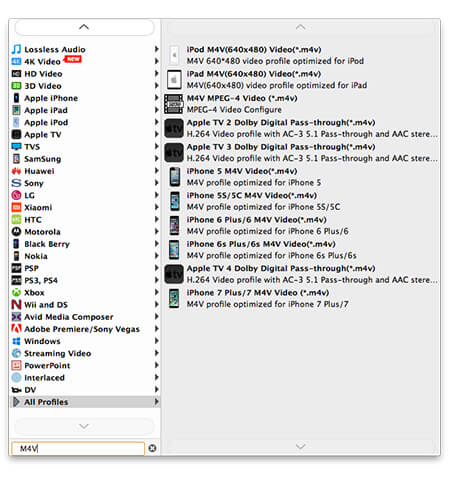 Select M4V profile