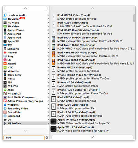 Select MP4 profile