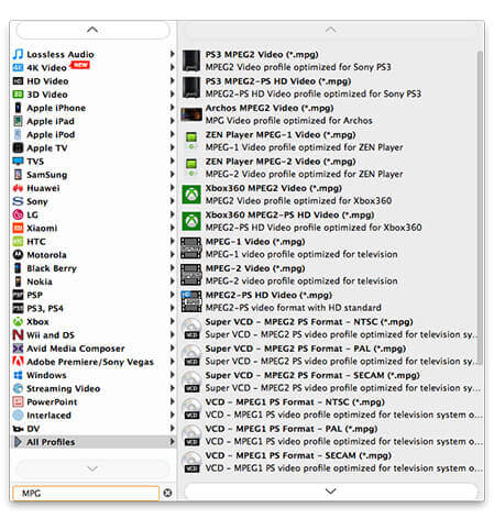 Select MPG profile