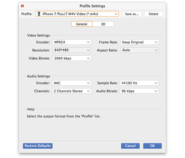 Set M4V profile