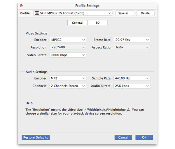 Set VOB profile