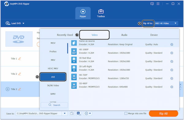 AnyMP4 Rippa DVD till AVI-format