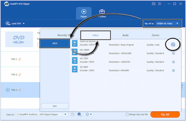 Select DivX as Output Format