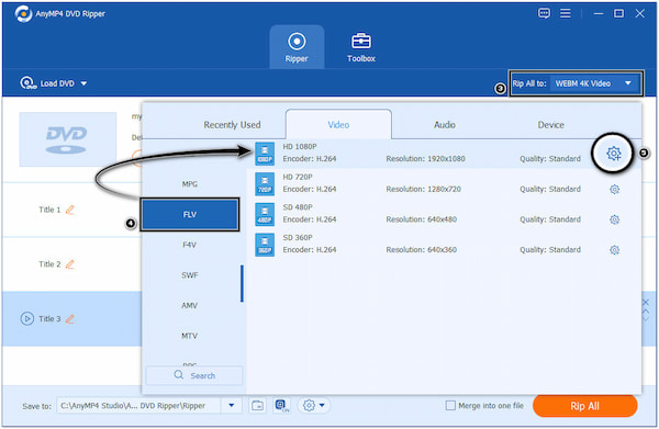 Seleziona FLV come formato di output