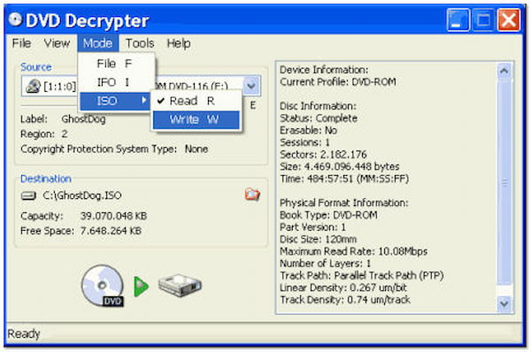 Selecteer IFO Mode DVD Decrypter