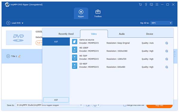 Select ASF profile