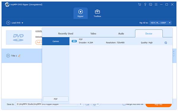 Select PSP profile