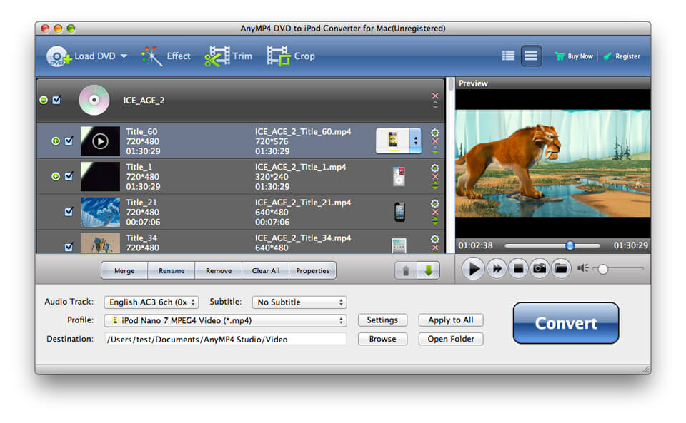 AnyMP4 DVD to iPod Converter for Mac 6.1.52 full