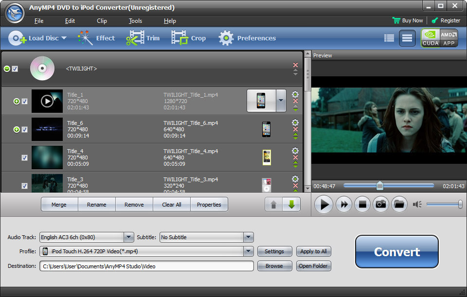 AnyMP4 DVD to iPod Converter screenshot