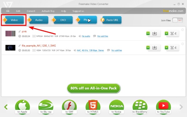 Lägg till AVI-videor till Freemake Video Converter